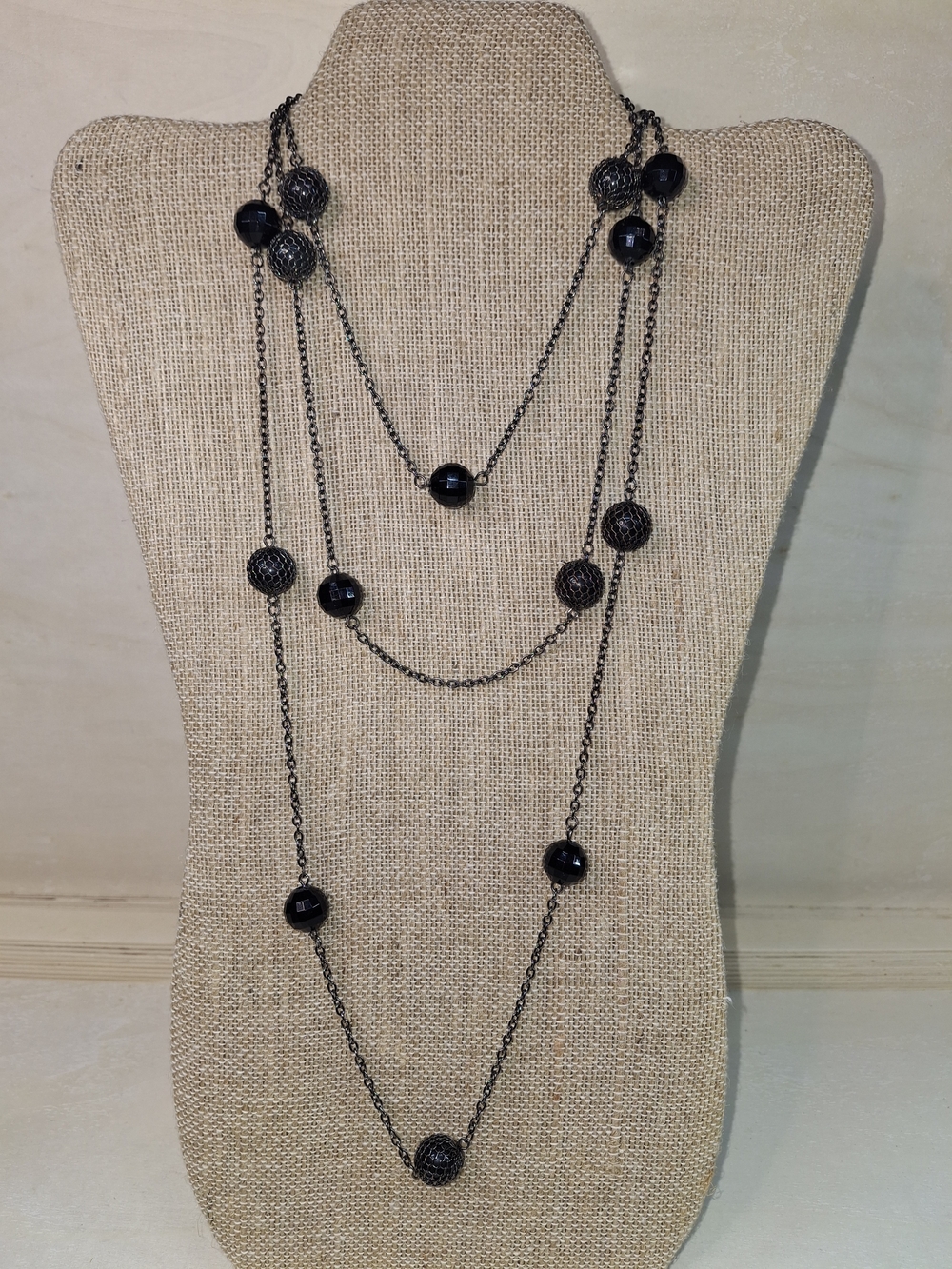 Black Long Beaded Necklace